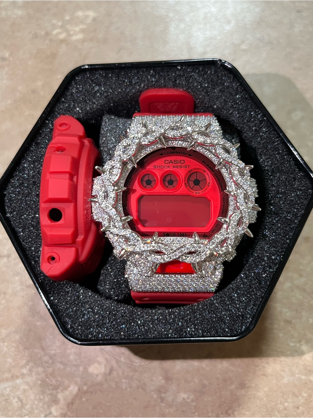 Casio Red Digital Watch with Sparkling Crystal Bezel